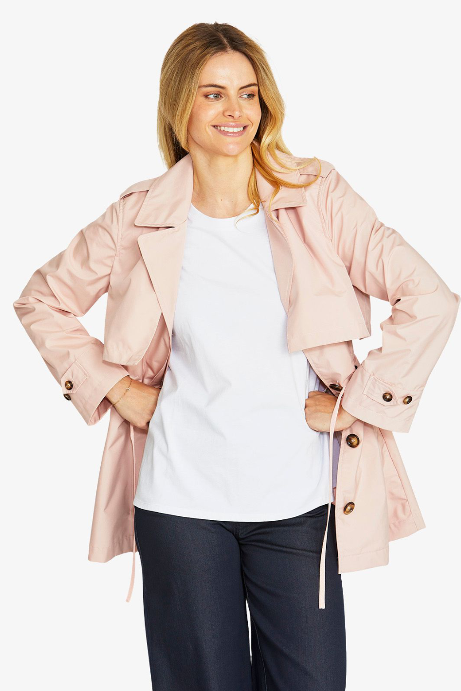 Ping Pong Kendra Crop Trench Coat in Pretty Pink