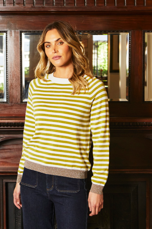 Ping Pong Kylie Stripe Pullover | Ivory/Celery