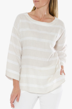 Load image into Gallery viewer, Ping Pong Stripe Linen Boat Neck Top in Flax and White
