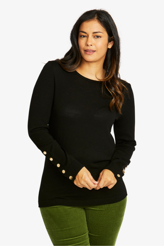 Ping Pong Merino Button Pullover | Black