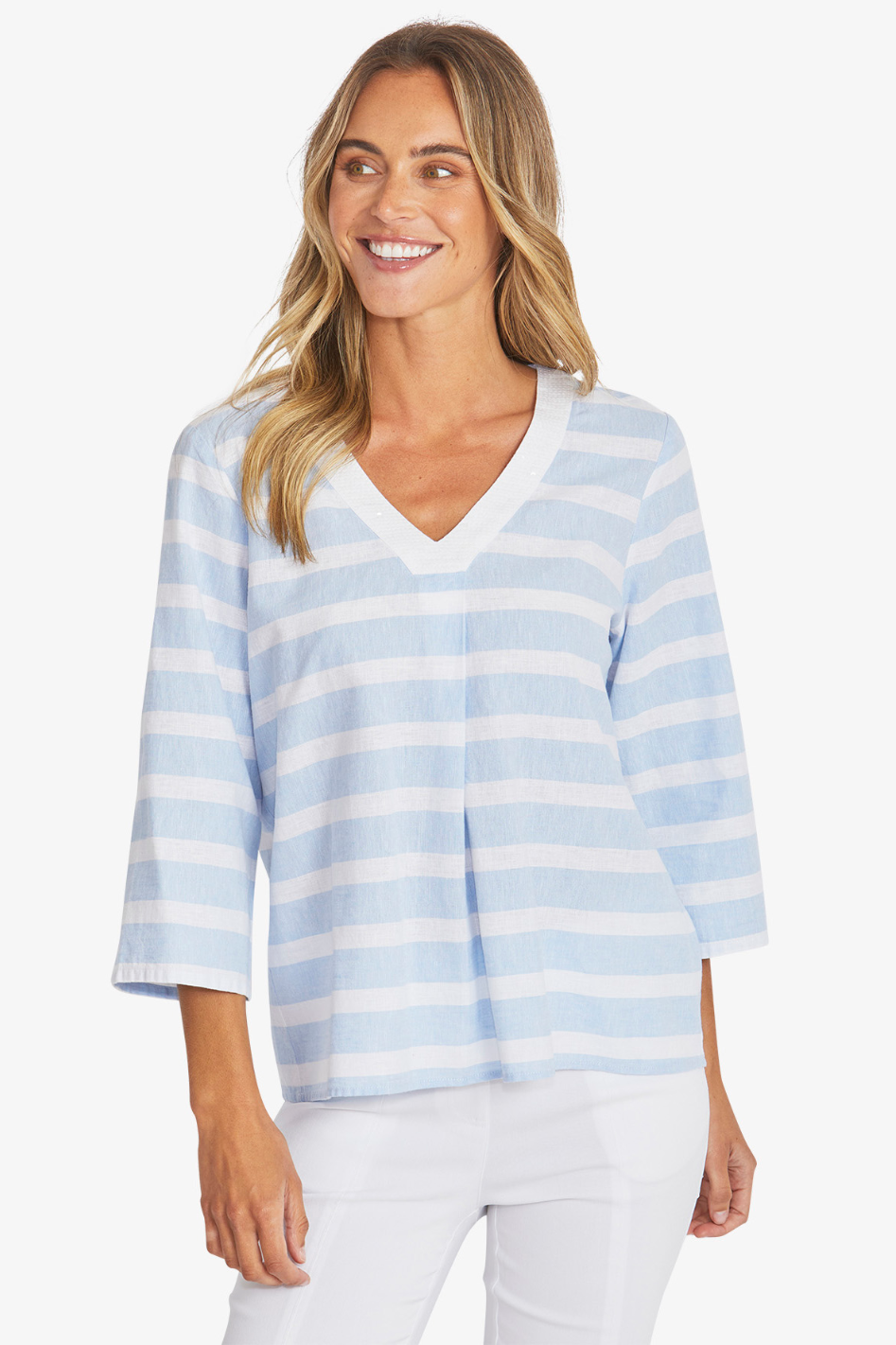 Ping Pong Miranda Top | White/Baby Blue | P595316