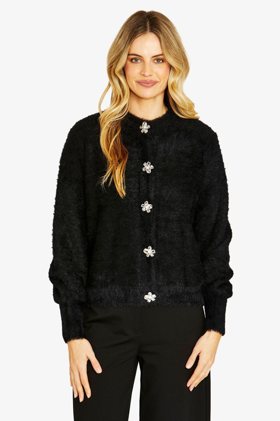 Ping Pong Molly Fluffy Cardigan in Black