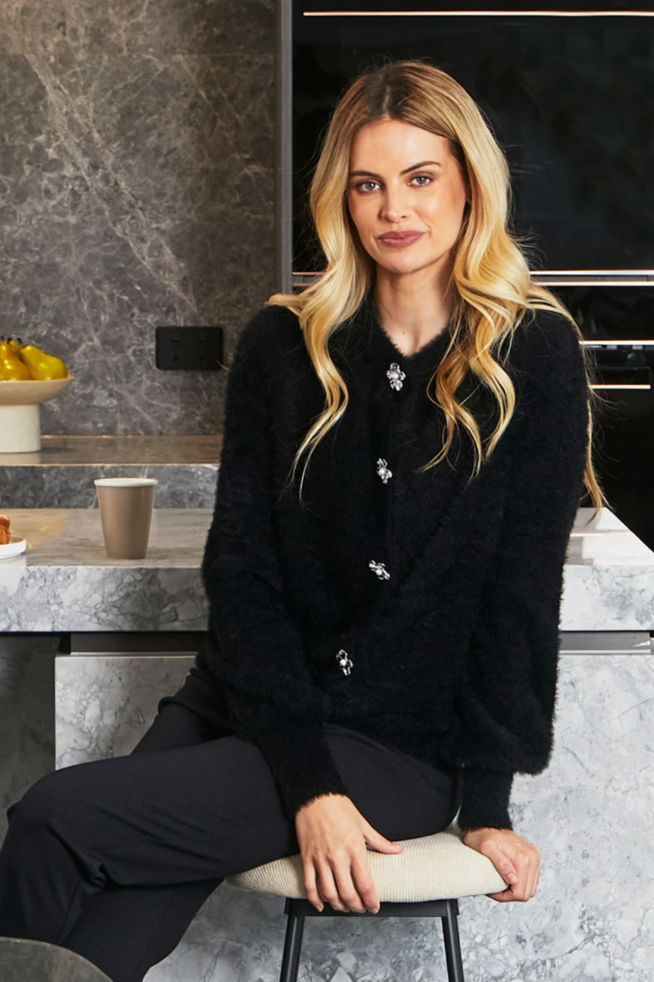 Ping Pong Molly Fluffy Cardigan in Black