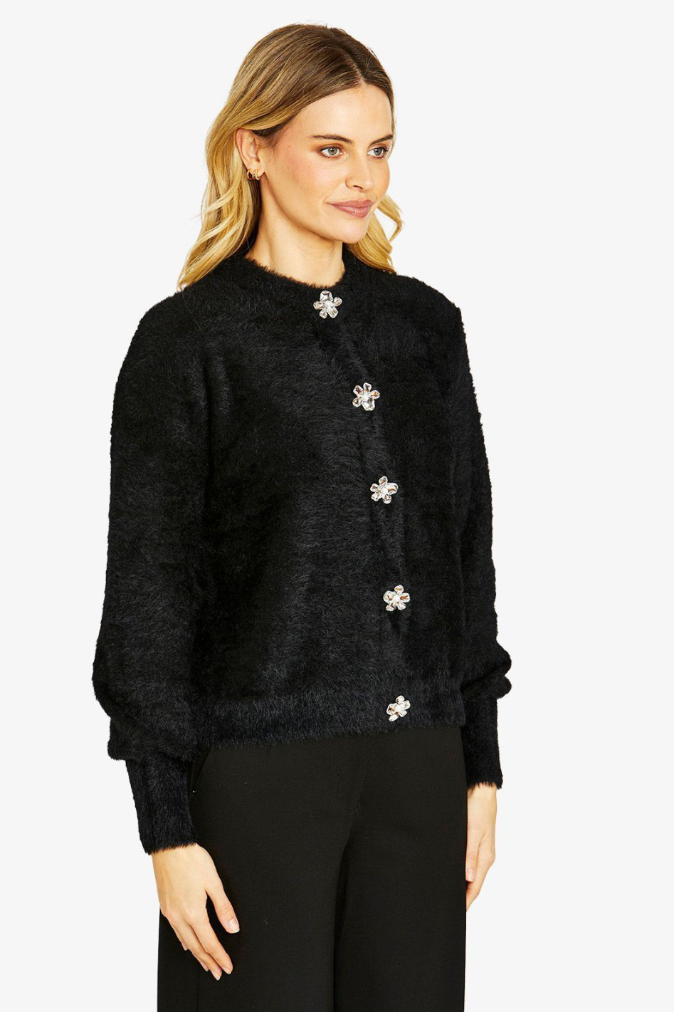 Ping Pong Molly Fluffy Cardigan in Black