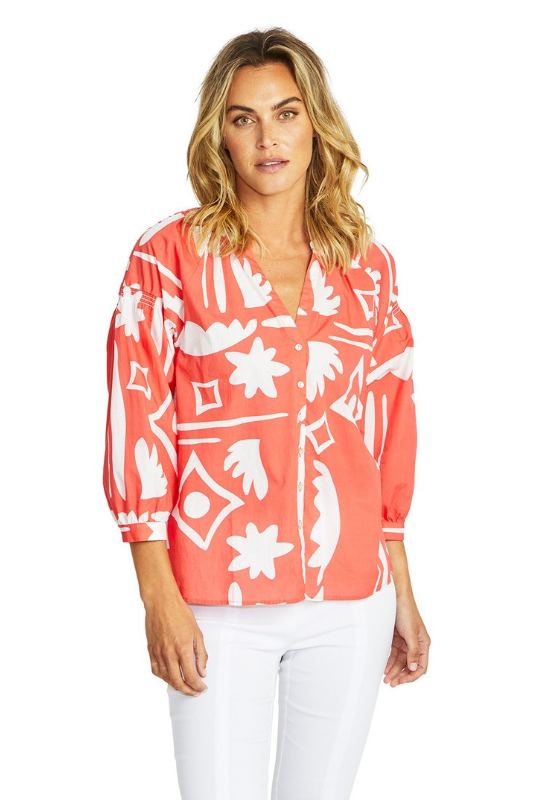 Ping Pong Moma Button Blouse | Coral/Ivory