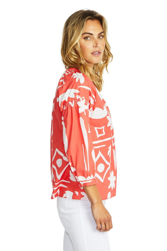 Ping Pong Moma Button Blouse | Coral/Ivory