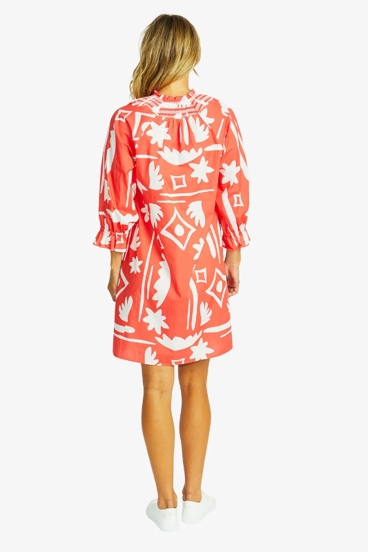 Ping Pong Moma Button Dress | Coral/Ivory