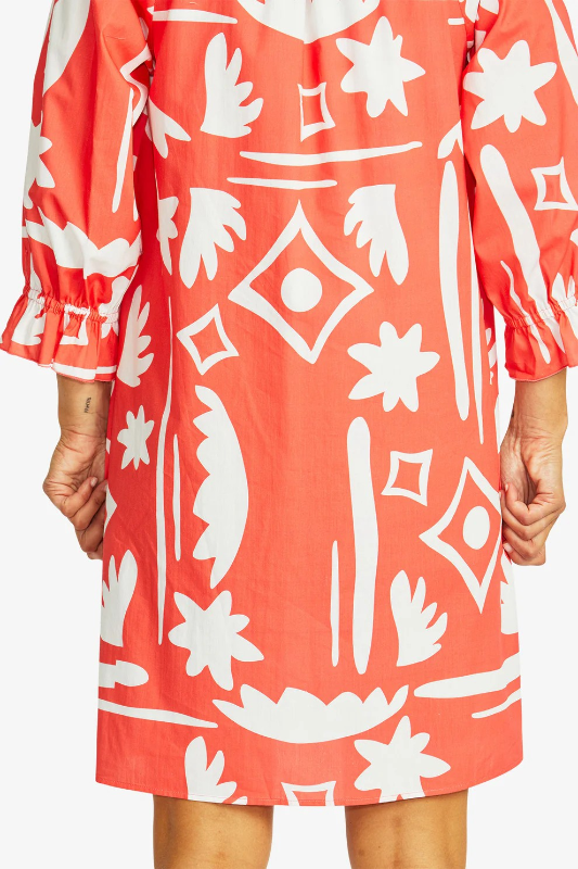 Ping Pong Moma Button Dress | Coral/Ivory
