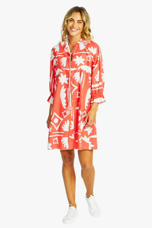 Ping Pong Moma Button Dress | Coral/Ivory