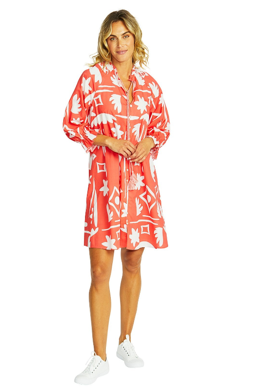 Ping Pong Moma Button Dress | Coral/Ivory