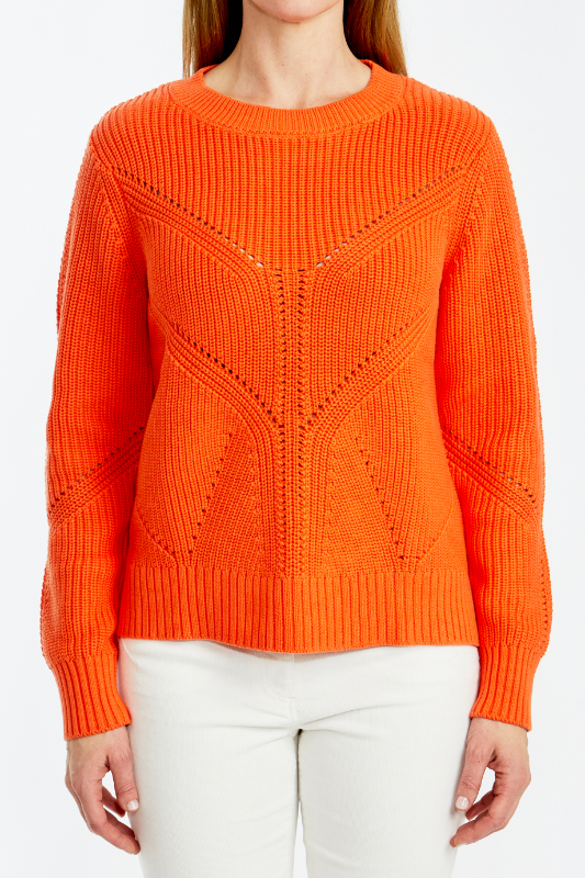 Ping Pong Pointelle Shaker Pullover in Orange