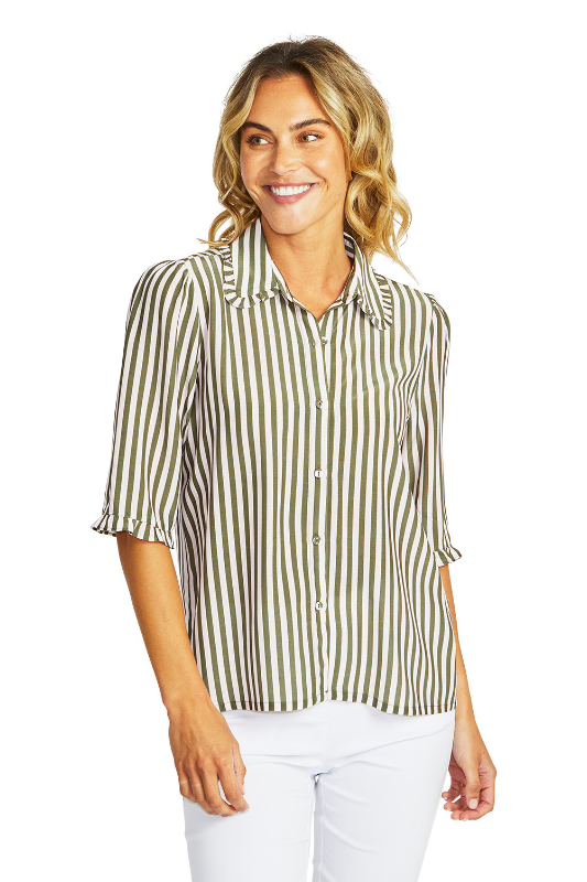 Ping Pong Rita Frill Stripe Shirt | Khaki/Fairyfloss