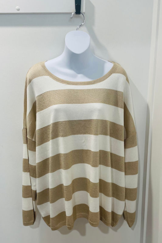 Ping Pong Boat Neck Stripe Sparkle Pullover in Gold