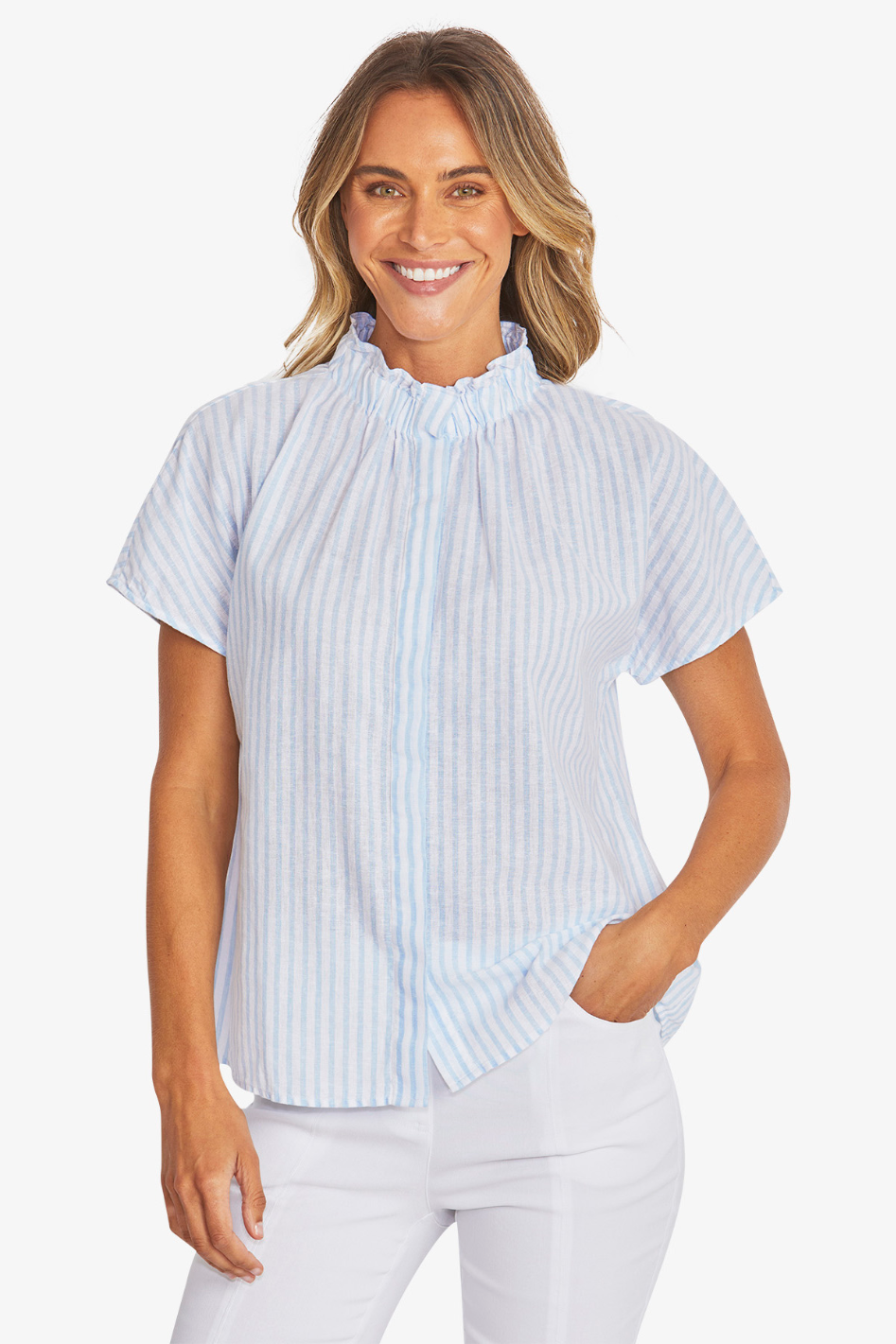 Ping Pong Tamra Stripe Blouse | White/Baby Blue | 595343