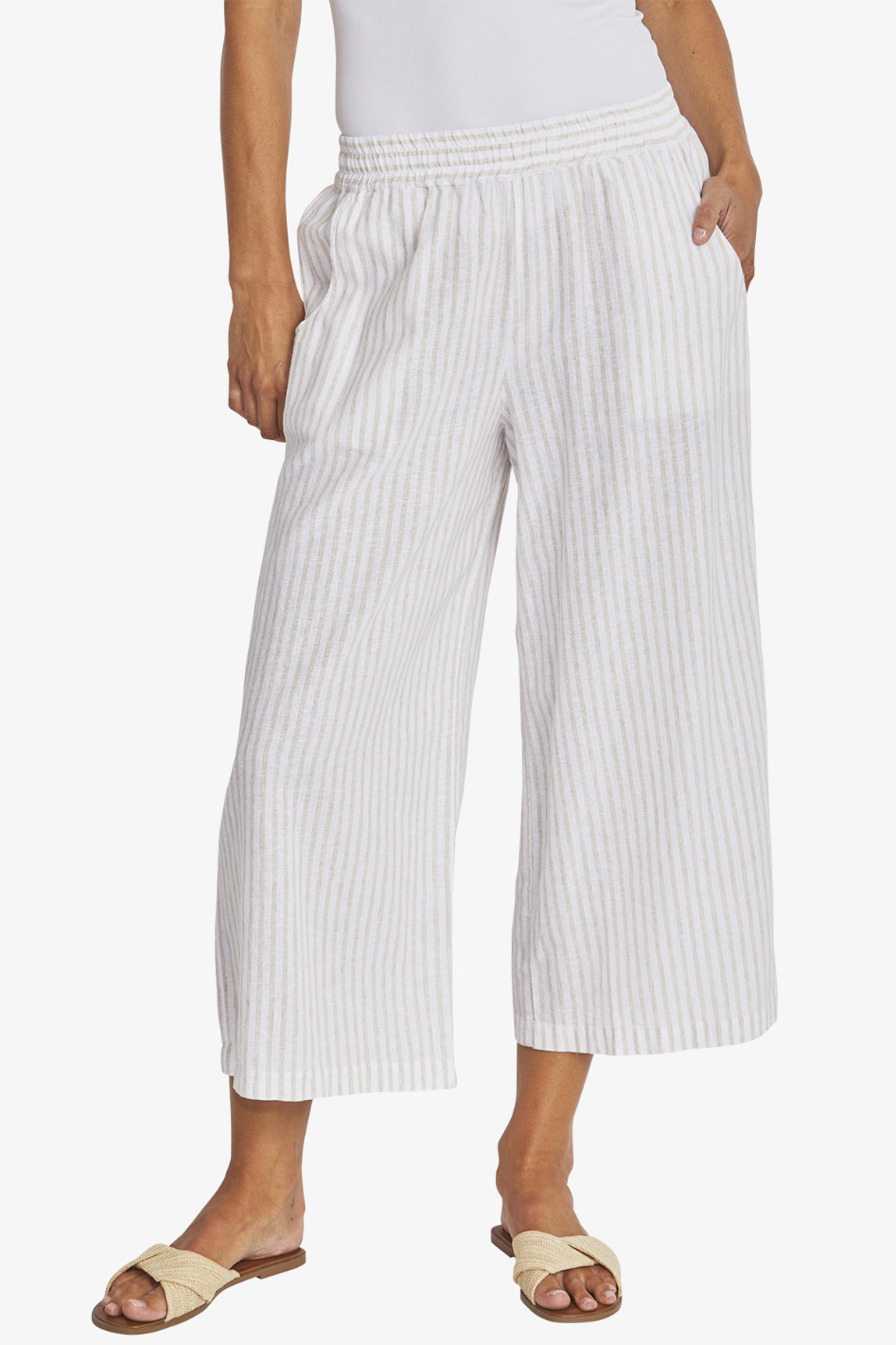 Ping Pong Tamara Stripe Pant in White/Raffia