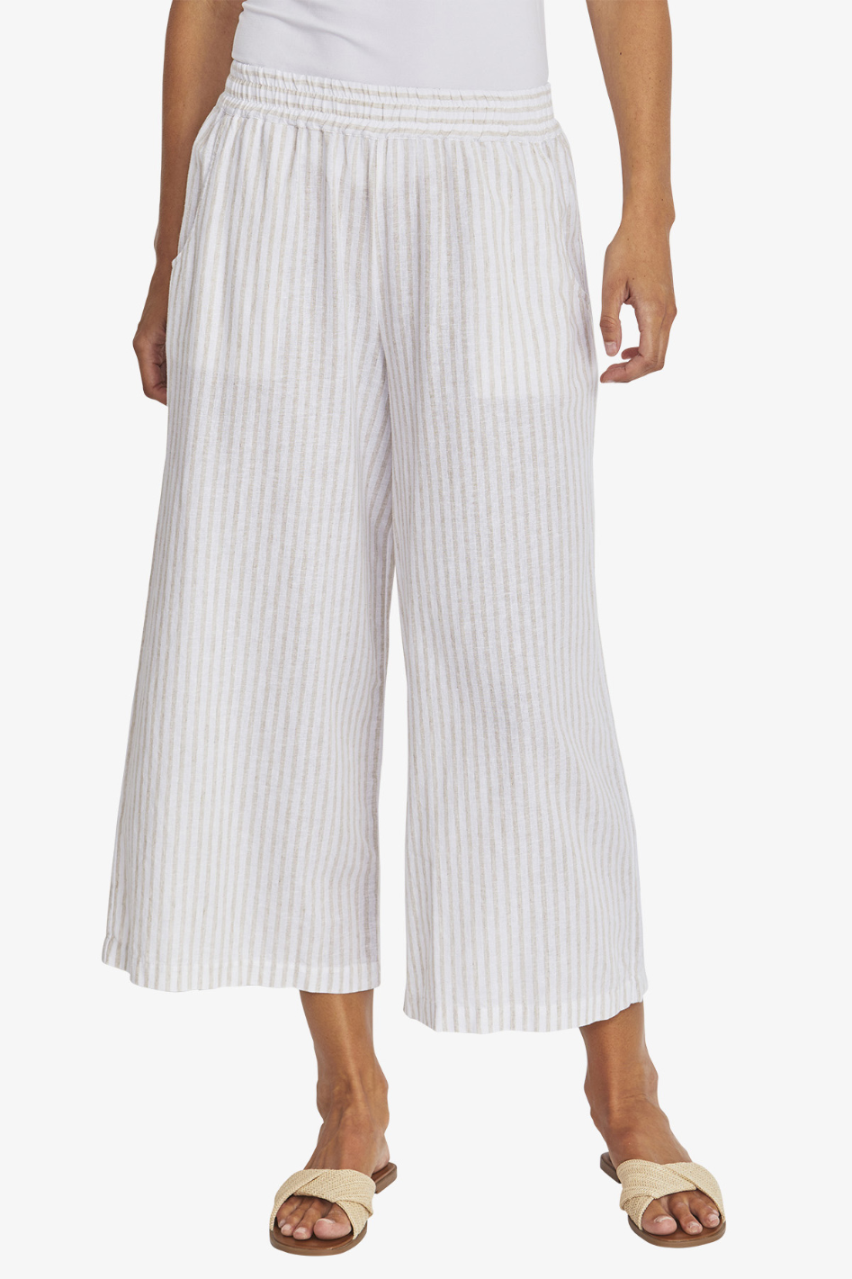 Ping Pong Tamara Stripe Pant in White/Raffia