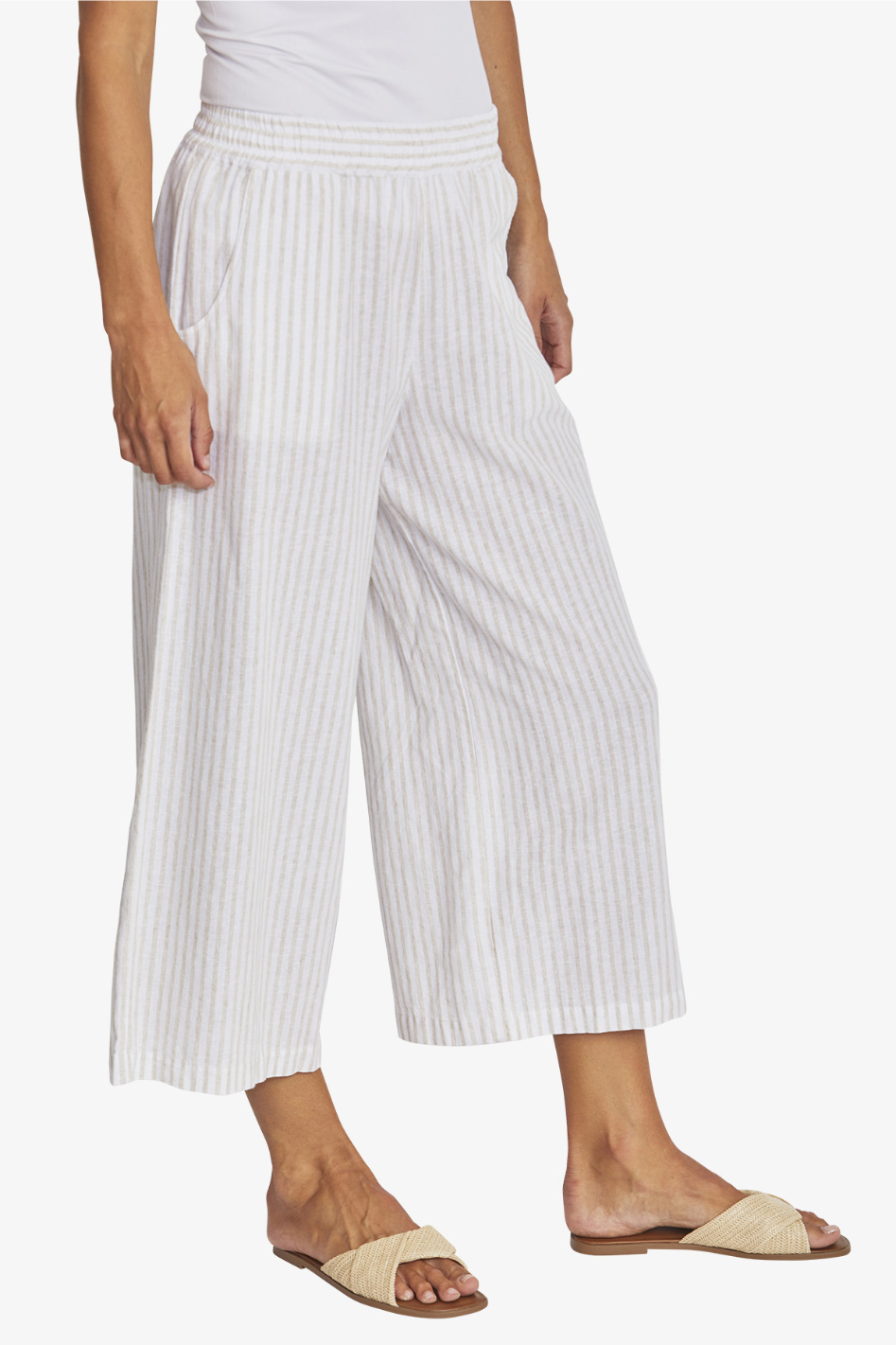 Ping Pong Tamara Stripe Pant in White/Raffia