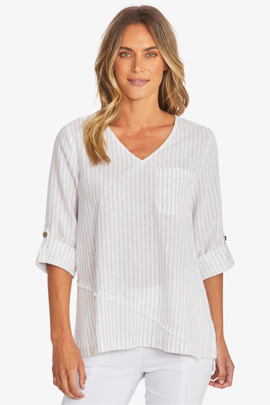 Ping Pong Tamara Stripe Top in White/Raffia 