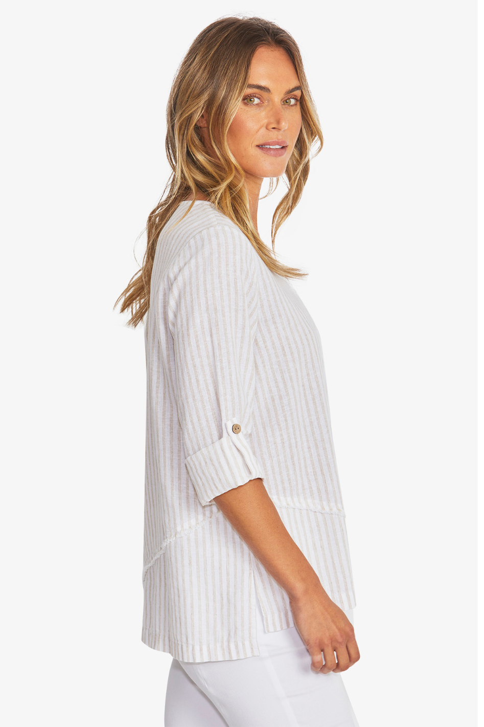 Ping Pong Tamara Stripe Top in White/Raffia 