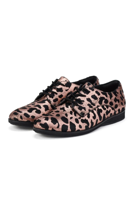 Rollie Nation Derby Shoes in Rose Gold Leopard and Black
