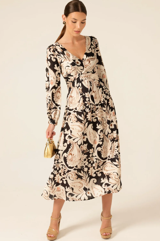 Sacha Drake Charming Courtyard Dress | Black Cream Paisley