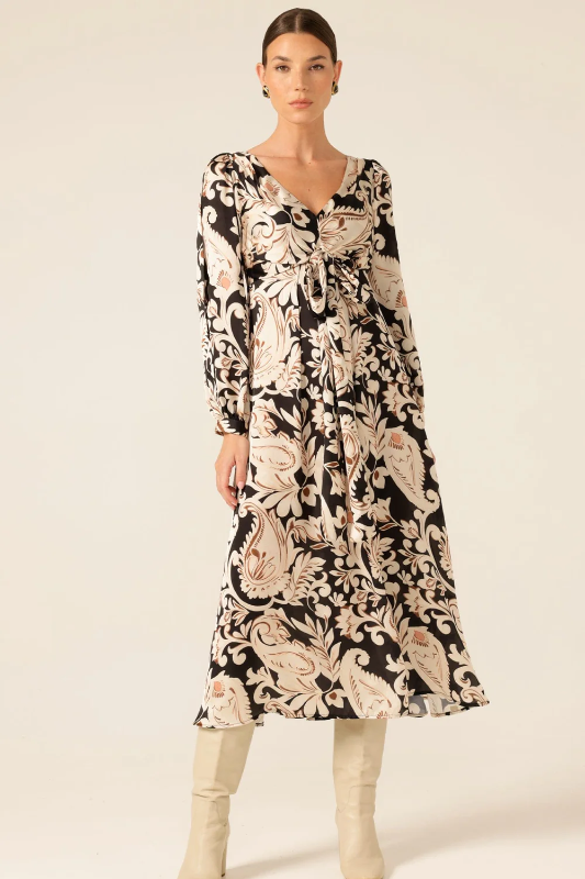 Sacha Drake Charming Courtyard Dress | Black Cream Paisley