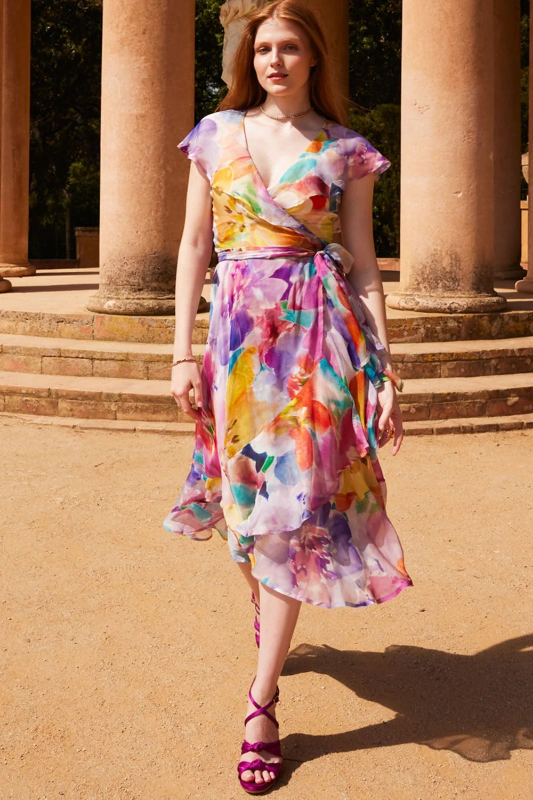 Sacha Drake Pajaritos Wrap Dress | Watercolour Floral