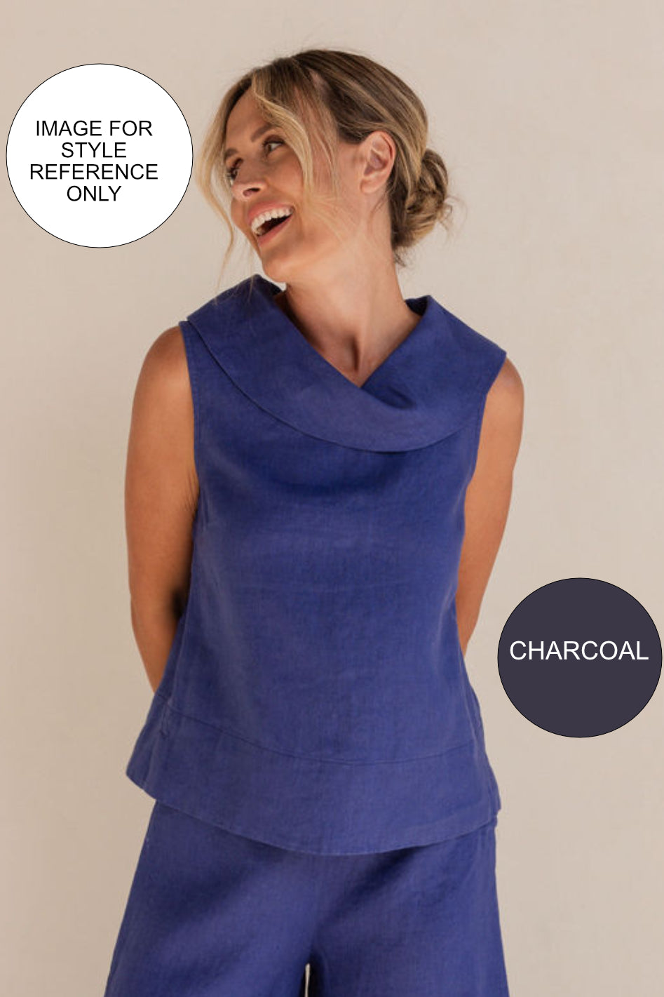 See Saw Button Back Cowl Neck Top | Charcoal | 323