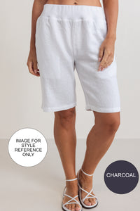 See Saw Linen Rib Waist 2 Pocket Short | Charcoal | 356