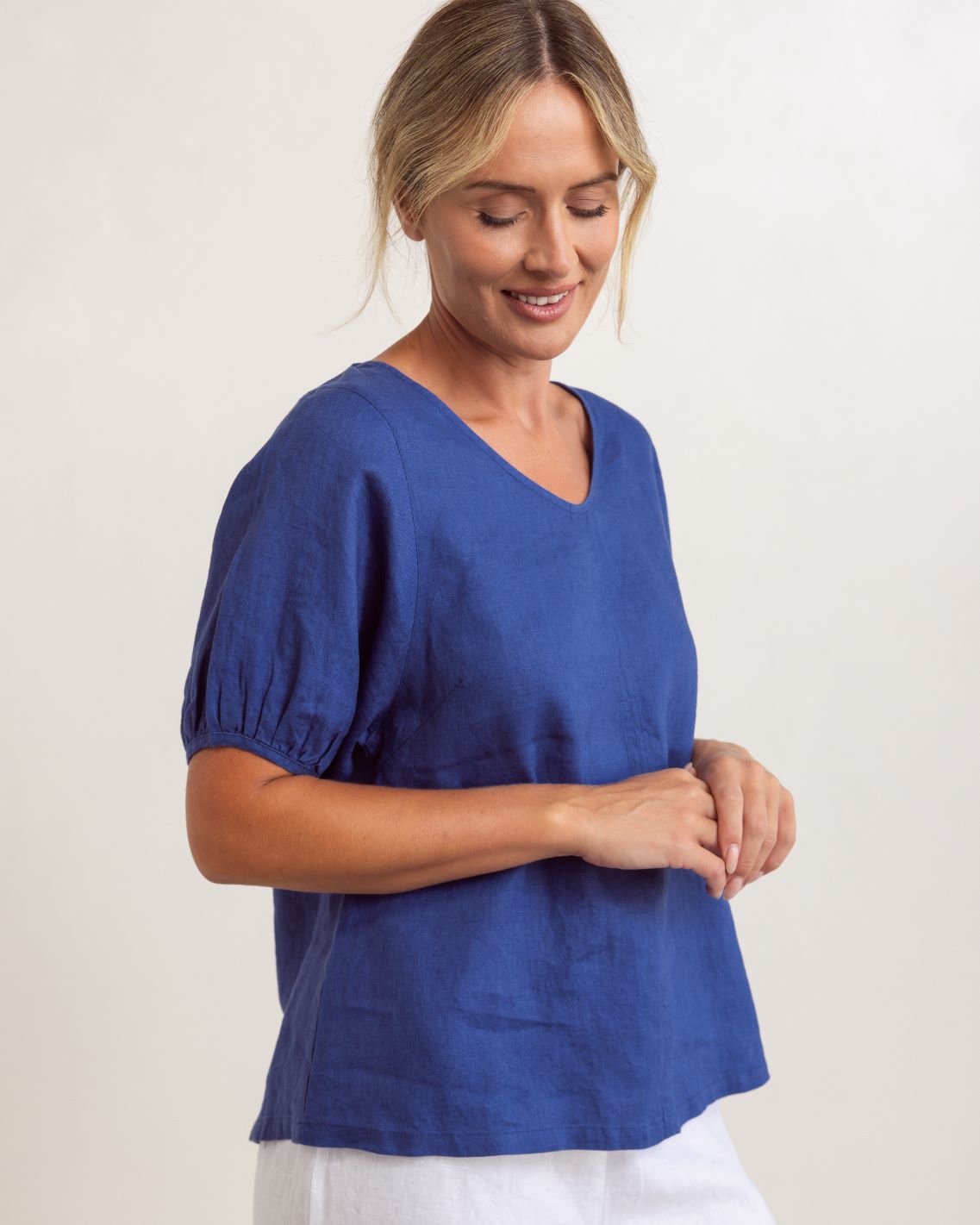 See Saw Linen V Neck Swing Top | Charcoal | 325