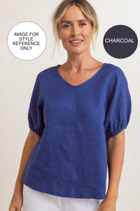 See Saw Linen V Neck Swing Top | Charcoal | 325