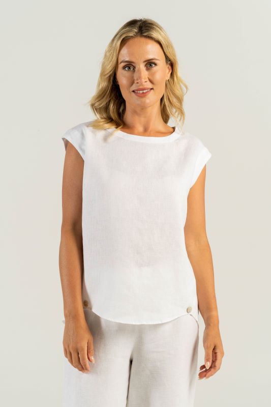 See Saw Linen Button Detail Shell Top