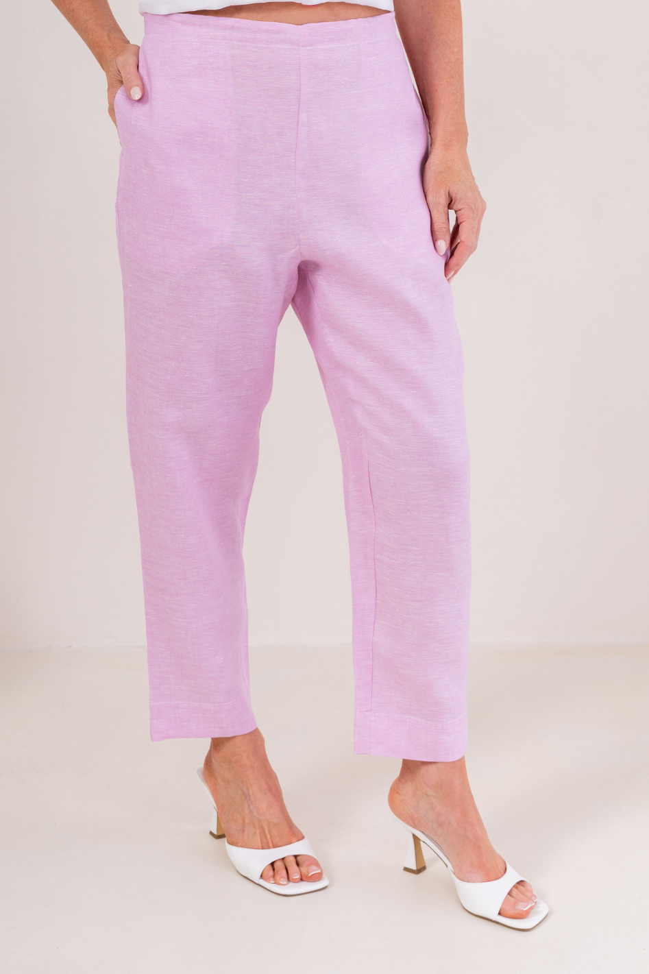 See Saw 7/8 Linen Flat Front Pant in Pink Marle
