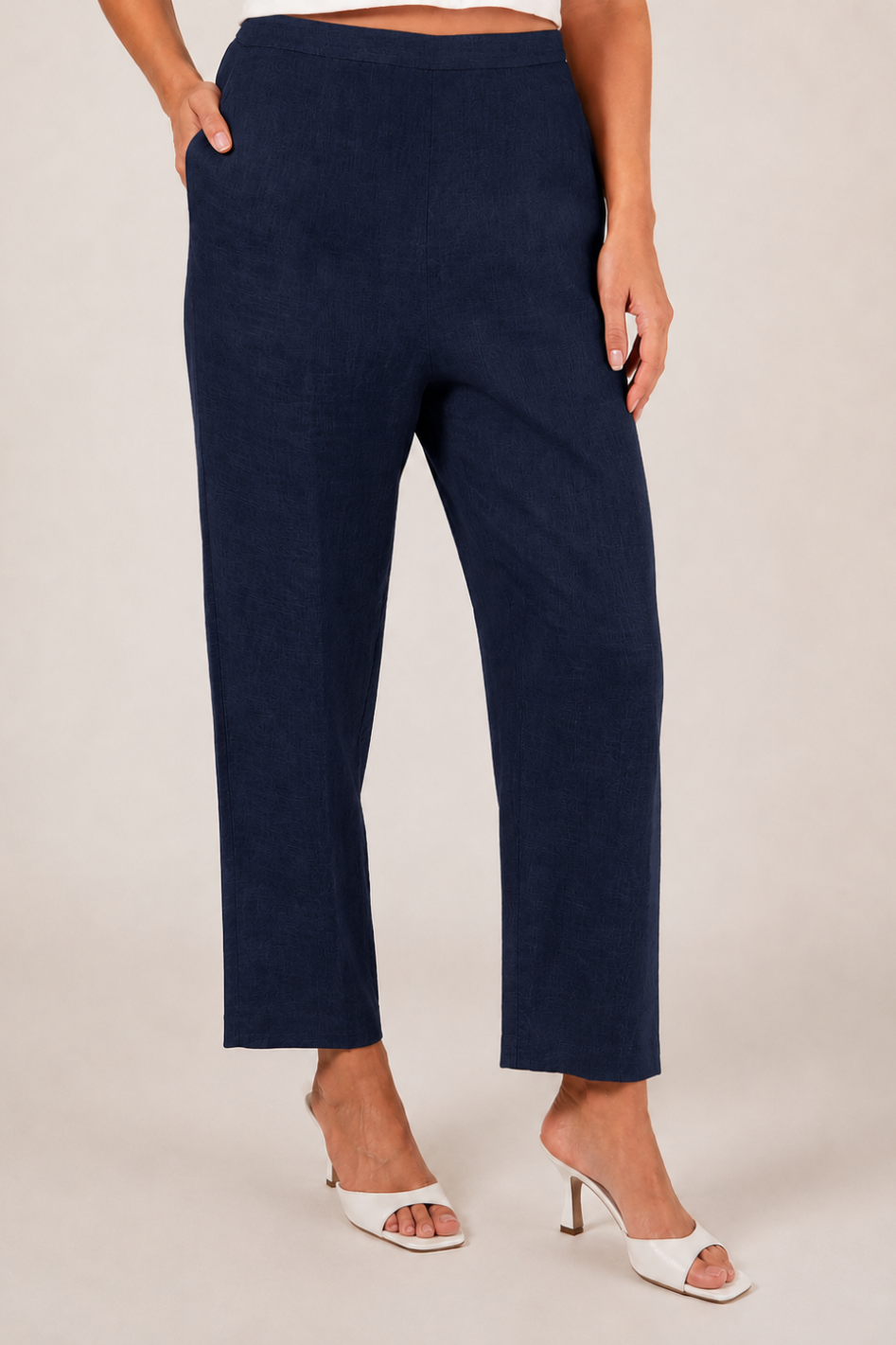 See Saw 7/8 Linen Flat Front Pant in Navy