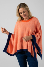 Load image into Gallery viewer, See Saw Angora Blend Stripe Poncho Orange White Navy
