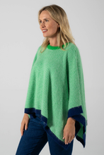 Load image into Gallery viewer, See Saw Angora Blend Stripe Poncho Apple White Navy
