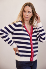 Load image into Gallery viewer, See Saw Angora Stripe Cardigan | Navy/Snow
