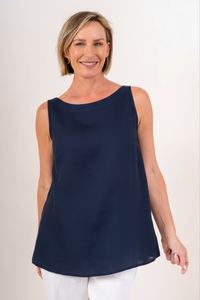 See Saw Boat Neck Linen Tank | Navy | SA101