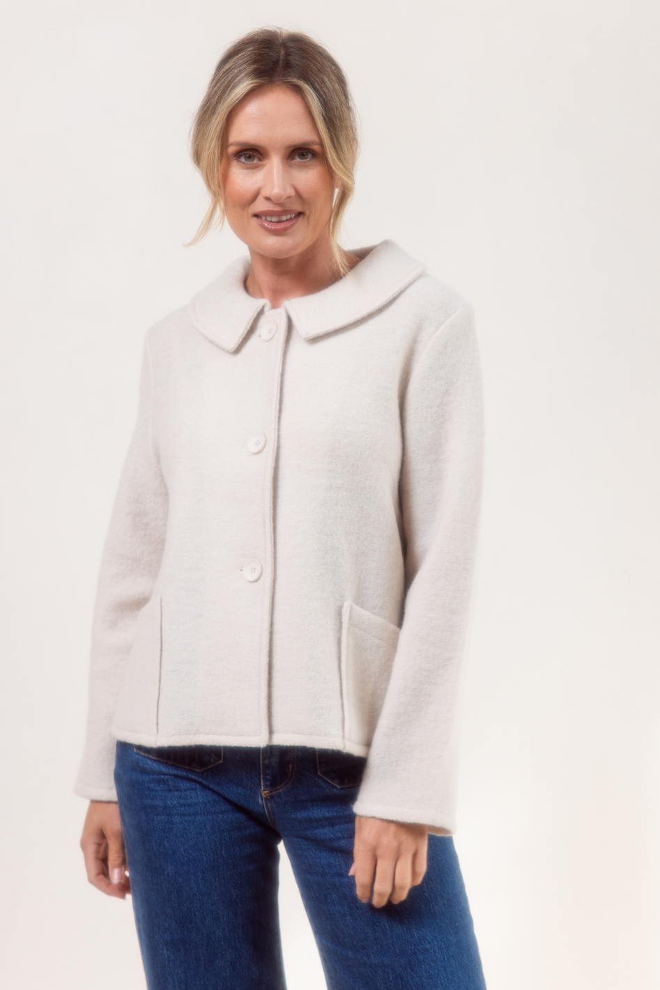 See Saw Boiled Wool Audrey Collar Jacket in Cream