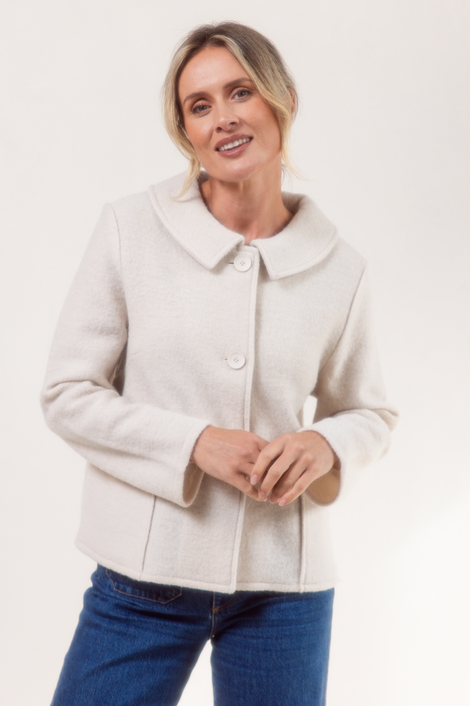 See Saw Boiled Wool Audrey Collar Jacket in Cream