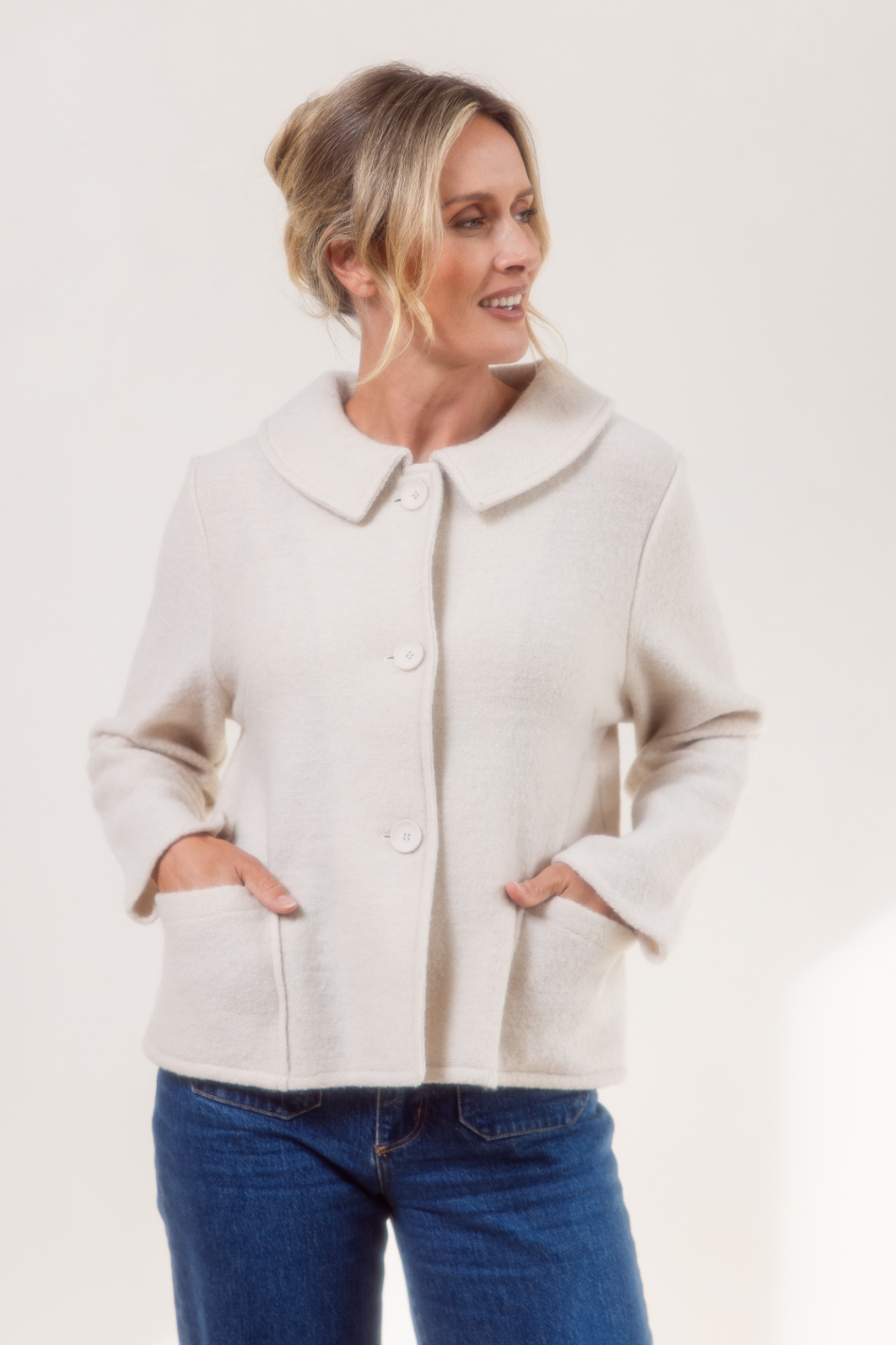 See Saw Boiled Wool Audrey Collar Jacket in Cream