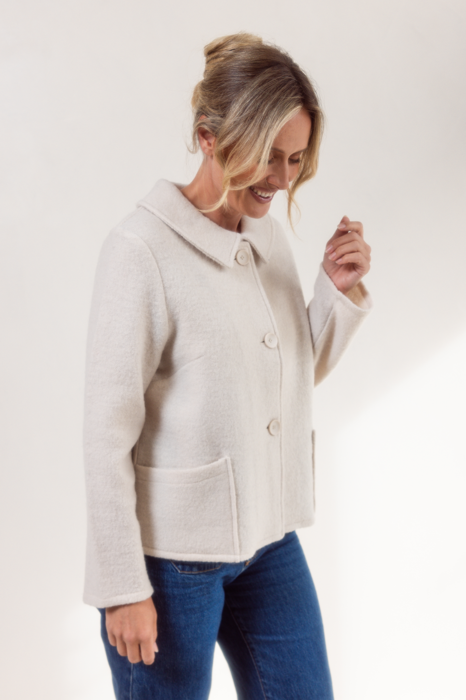See Saw Boiled Wool Audrey Collar Jacket in Cream