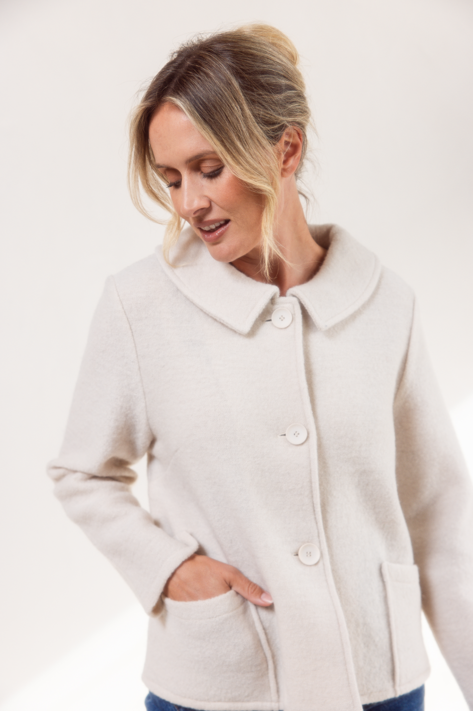 See Saw Boiled Wool Audrey Collar Jacket in Cream