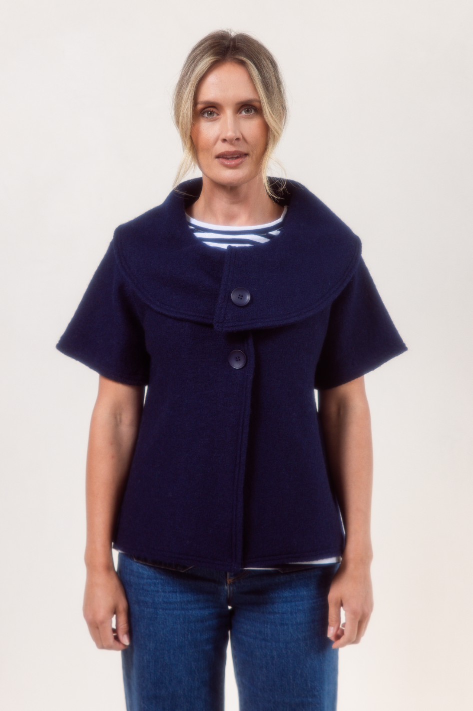 See Saw Boiled Wool Collared Crop Coat | Navy | 607