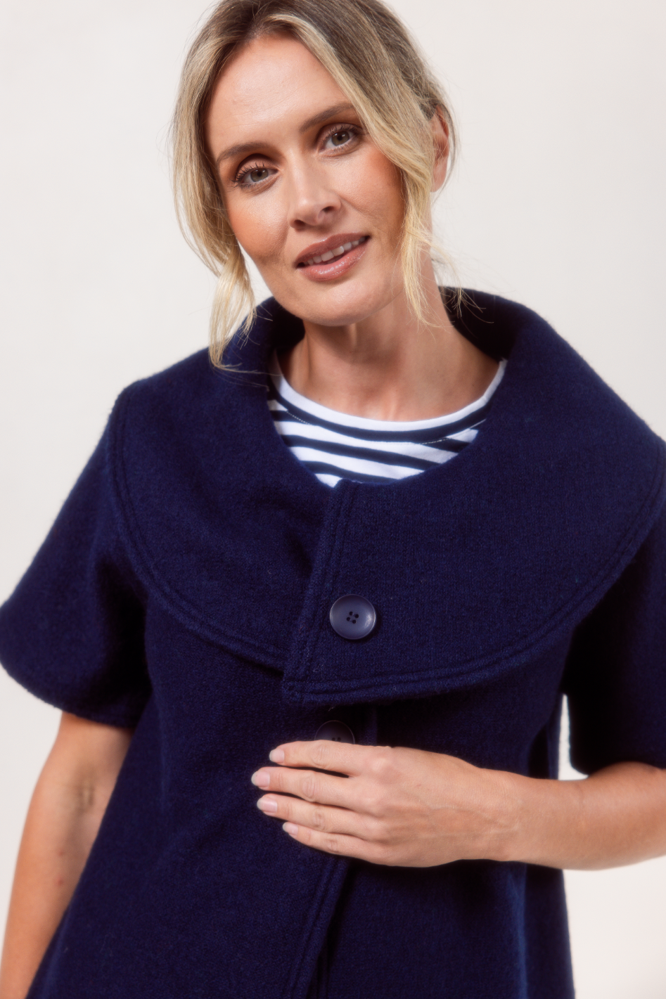 See Saw Boiled Wool Collared Crop Coat | Navy | 607