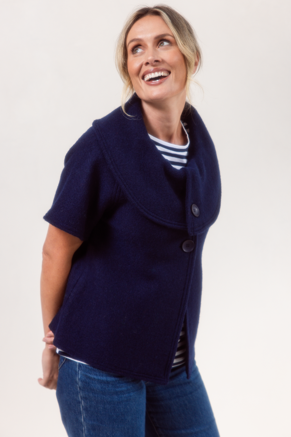See Saw Boiled Wool Collared Crop Coat | Navy | 607