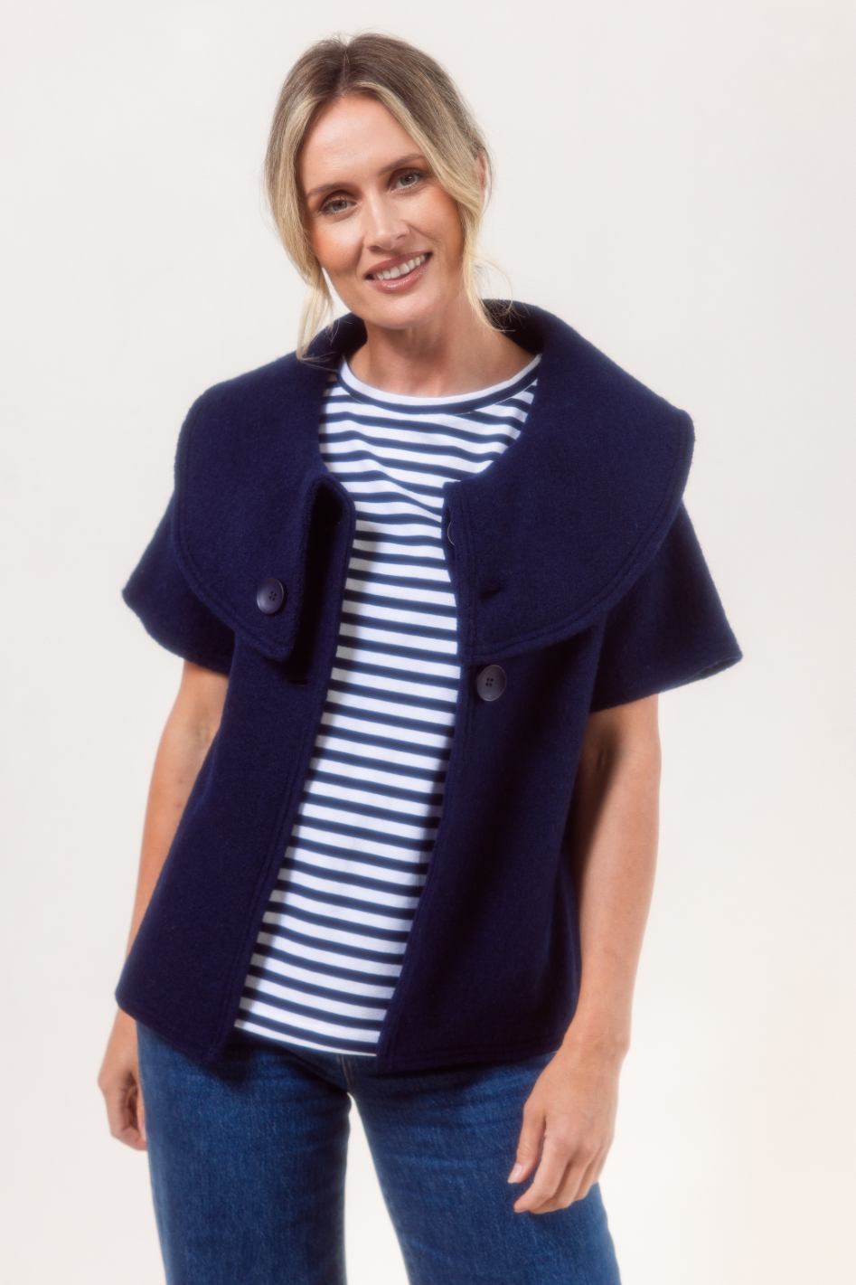See Saw Boiled Wool Collared Crop Coat | Navy | 607