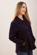 Load image into Gallery viewer, See Saw Boiled Wool Collared Jacket with Curved Hem | Navy
