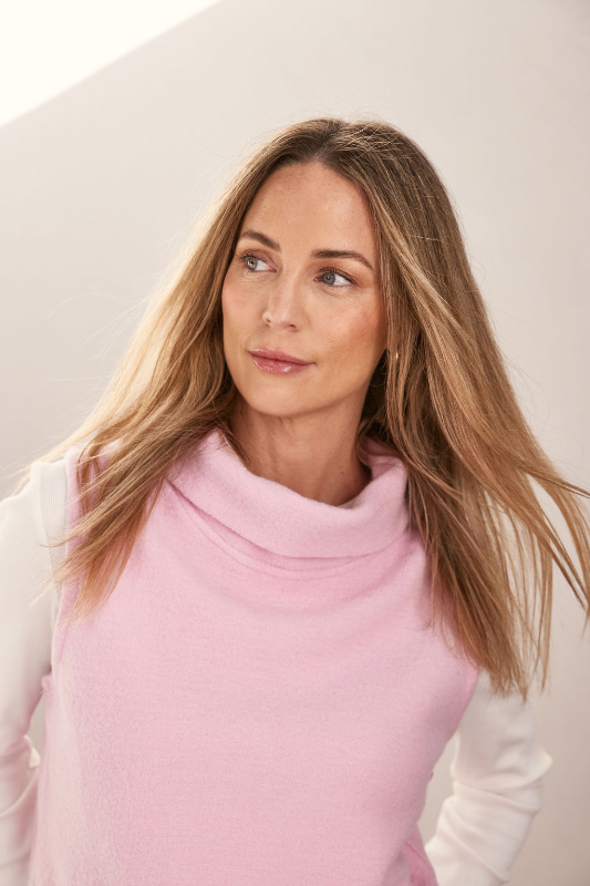 See Saw Boiled Wool Cowl Neck Vest | Blush
