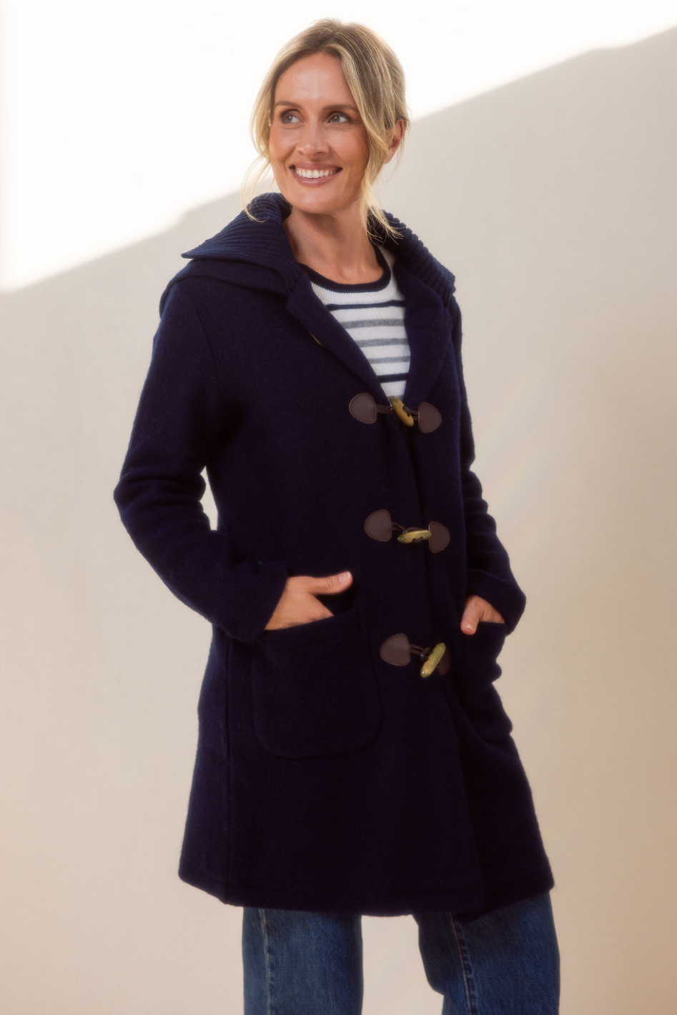 See Saw Boiled Wool Duffle Coat in Navy